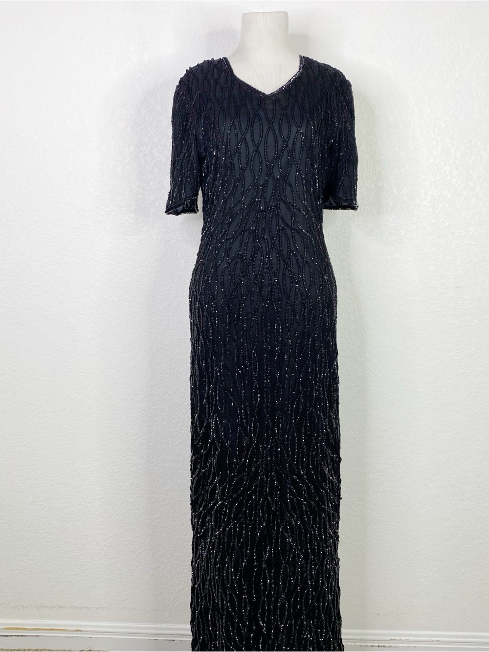 Vintage Mark & John by Sam Black Sequin 100% Silk Maxi Dress